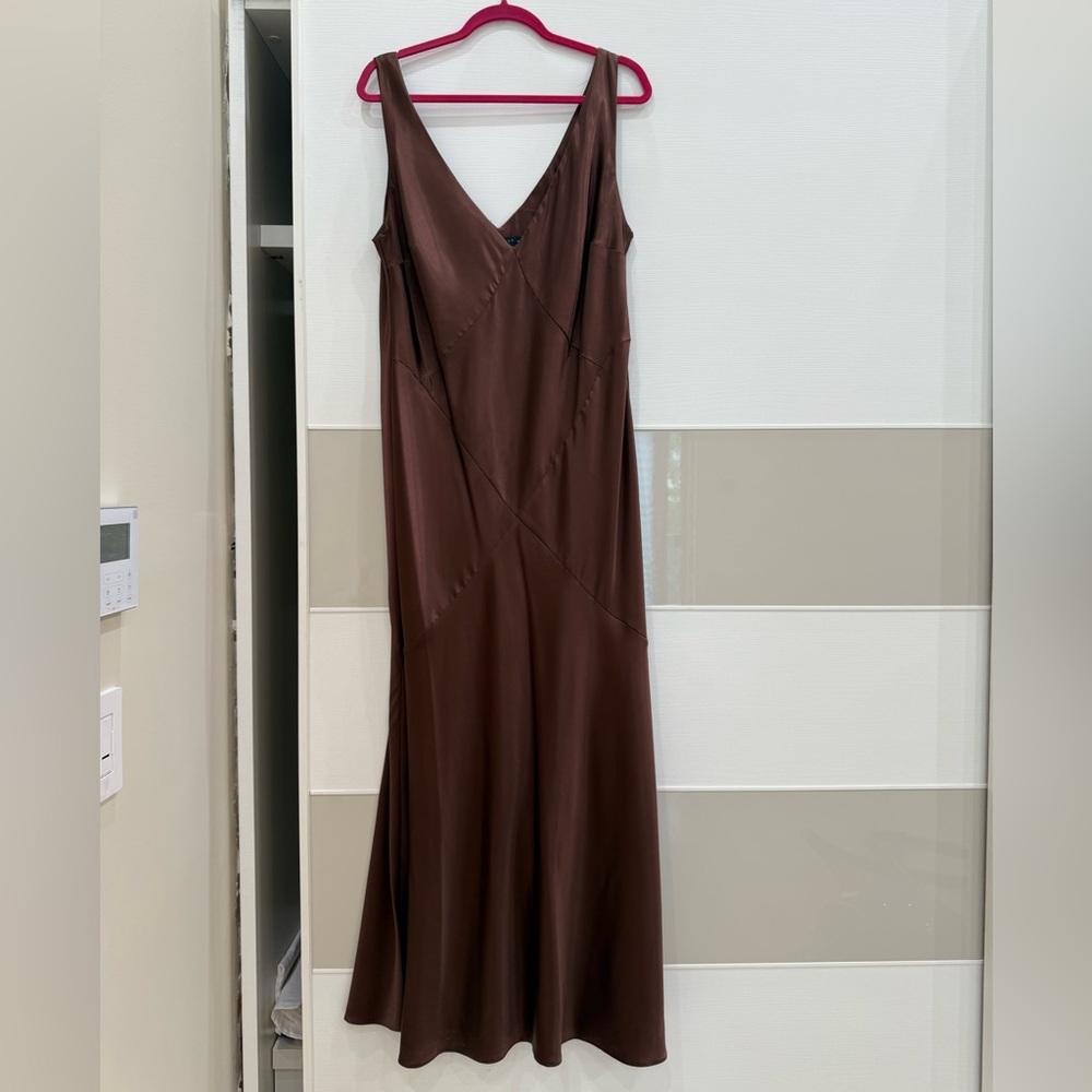 Chocolate Satin Midi Dress - Picture 5 of 6